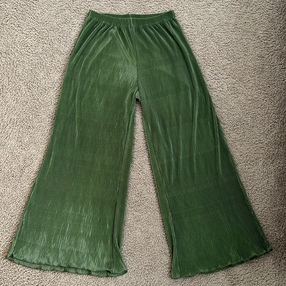 Princess Polly Taina Pleated Wide Leg Pants Green Size 8